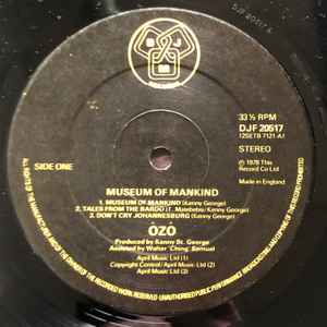 Image of Label Cover of 5124041E: LP - OZO, Museum Of Mankind (DJM Records; DJF 20517, UK 1978, Laminated Sleeve) Light marks. Light wear to sleeve with ringwear and light creases.  VG/VG