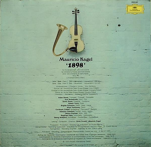 Image of Back Cover of LP - VG/VG+ - MAURICIO KAGEL, 1898 (Deutsche Grammophon; 2543 007, Germany 1973, Gatefold, Inner), Sticker Residue on Sleeve,  - 2846073S