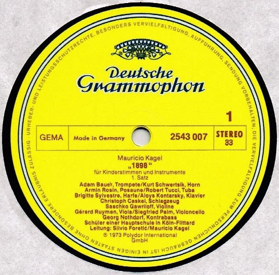 Image of Label Cover of LP - VG/VG+ - MAURICIO KAGEL, 1898 (Deutsche Grammophon; 2543 007, Germany 1973, Gatefold, Inner), Sticker Residue on Sleeve,  - 2846073S