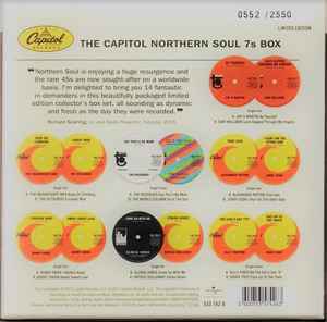 Image of Back Cover of 7x7" - EX/EX - VARIOUS, The Capitol Northern Soul 7s Box (Capitol Records; 535 742-6, Europe 2015, Box Set, Booklet, Numbered Limited Edition), No 431/ 2550, A - Jay D. Martin - By YourselfB - Sam Williams - Love Slipped C - The Magnificent Men - Keep On ClimbingD - The Outsiders - Lonely ManE - The Rosebuds - Say You'll Be Mine	F - The World Column - So Is The Sun	G . -Alexander Patton - True LoveH - Jerry Cook - I Hurt On The Other SideI - Bobby Paris - I Walked AwayJ - Bob