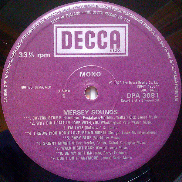 Image of Label Cover of 2xLP - VG+/VG+ - VARIOUS, Mersey Sounds (Decca Purple Boxed; DPA 3081/2, UK 1980, Gatefold), ,  - 2926198E