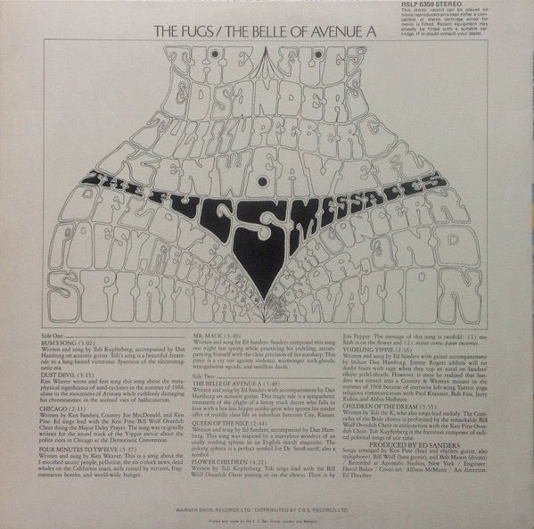 Image of Back Cover of LP - VG+/VG+ - THE FUGS, Belle Of Avenue A (; RSLP 6359, UK 1969), Surface Mark On Dust Devil Which Does Not Sound - OtherWise EX, Edge and Ring Wear,  - 2526210E