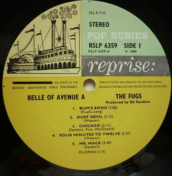 Image of Label Cover of LP - VG+/VG+ - THE FUGS, Belle Of Avenue A (; RSLP 6359, UK 1969), Surface Mark On Dust Devil Which Does Not Sound - OtherWise EX, Edge and Ring Wear,  - 2526210E