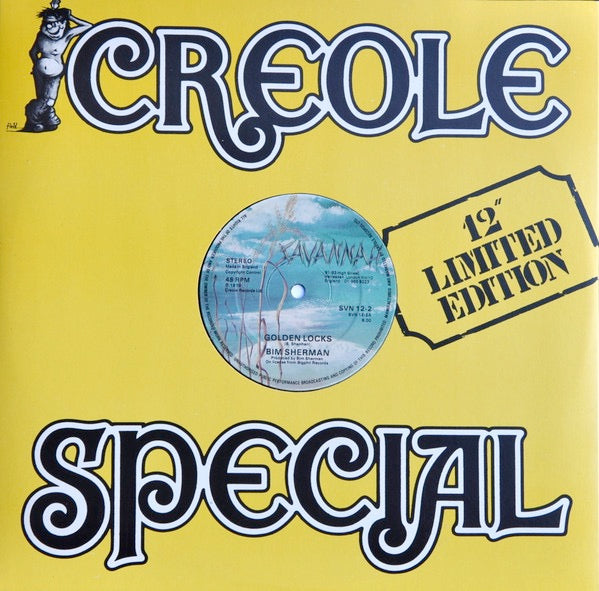 Image of Front Cover of 12" - G+/VG+ - BIM SHERMAN, Golden Locks / Tribulation (Savannah; SVN 12-2, UK 1979, Company Sleeve), Shiny clean disc. Sleeve shows heavy ringwear, it is intact and looks decent still.,  - 3416474C
