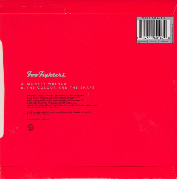 Image of Back Cover of 7" - VG/VG+ - FOO FIGHTERS, Monkey Wrench (Roswell Records; CL 788, UK 1997, Picture Sleeve), Edge wear.,  - 3556195S