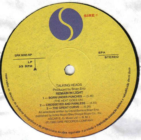 Image of Label Cover of LP - VG/VG - TALKING HEADS, Remain In Light (Sire; SRK6095, Portugal 1980, Inner & Insert), ,  - 2826226E