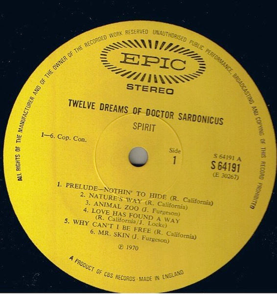 Image of Label Cover of 2544279S: LP - SPIRIT, Twelve Dreams of Dr. Sardonicus (Epic Yellow; 64191       , UK 1970, Inside Loading Gatefold Sleeve) Strong VG+  VG+/VG+