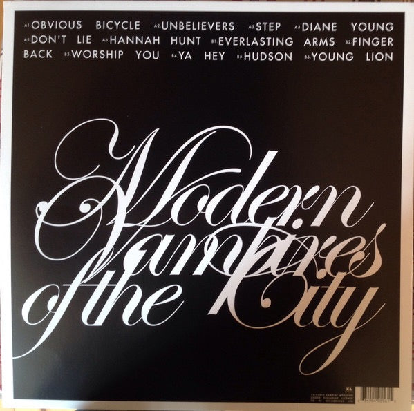 Image of Back Cover of LP - VG+/VG+ - VAMPIRE WEEKEND, Modern Vampires Of The City (XL Recordings; XLLP556, UK & Europe 2013, Poster, White Vinyl With CD), ,  - 2916110C