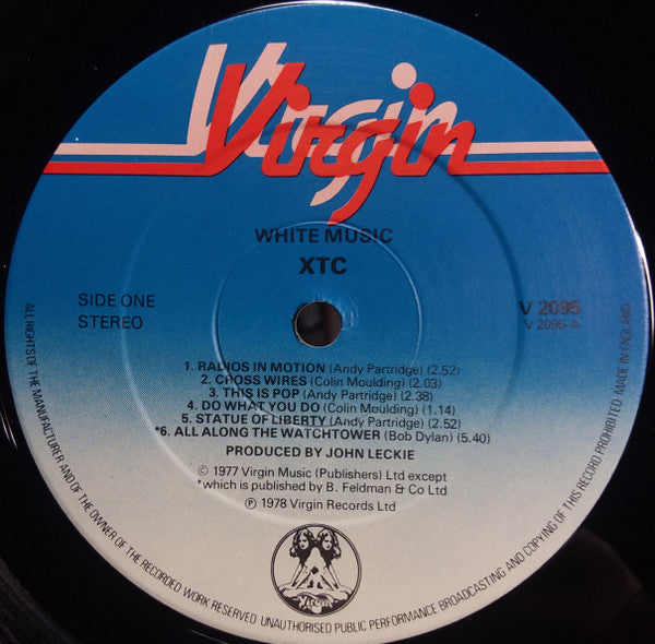 Image of Label Cover of LP - VG/VG - XTC, White Music (Virgin; V 2095, UK 1978, Company Inner, A1/B2 NICK W Matrix), ,  - 2326046E