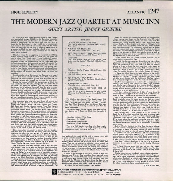 Image of Back Cover of LP - VG/EX - THE MODERN JAZZ QUARTET, Guest Artist: Jimmy Giuffre    The Modern Jazz Quartet At Music Inn  (Atlantic; P-6101A, Japan 1972 Reissue), Ringwear on sleeve.,  - 2746121S