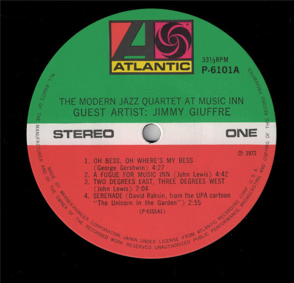 Image of Label Cover of LP - VG/EX - THE MODERN JAZZ QUARTET, Guest Artist: Jimmy Giuffre    The Modern Jazz Quartet At Music Inn  (Atlantic; P-6101A, Japan 1972 Reissue), Ringwear on sleeve.,  - 2746121S