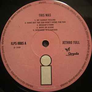 Image of Label Cover of 0326183E: LP - JETHRO TULL, This Was (Island Pink/i logo; ILPS9085, UK 1969 Reissue, Laminated Gatefold Sleeve, Stereo) Strong VG  VG+/VG