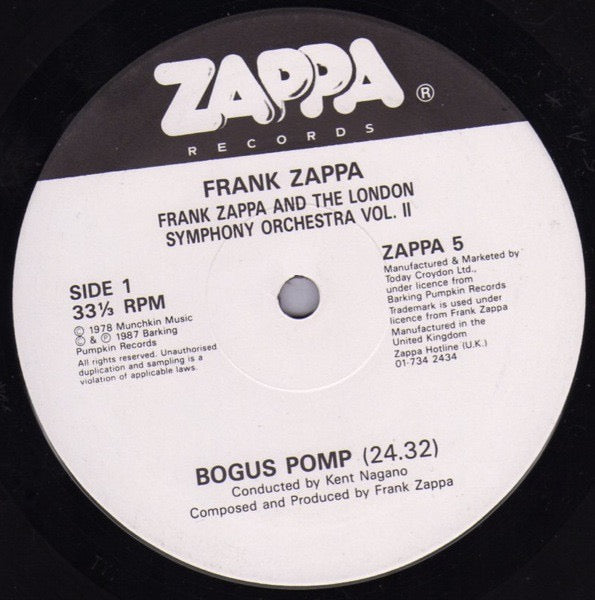 Image of Label Cover of LP - VG/VG - FRANK ZAPPA, London Symphony Orchestra - Zappa Vol. II (Zappa Records; Zappa 5, UK 1987), Sleeve has edge wear & a split seam.,  - 3116103C