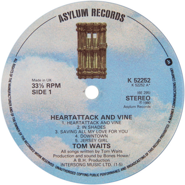 Image of Label Cover of LP - VG/VG - TOM WAITS, Heartattack And Vine (Asylum Records; K 52252, UK 1980, Inner), A few light marks,  - 3246183S
