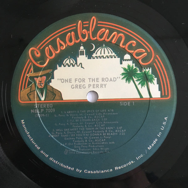 Image of Label Cover of LP - G/VG - GREG PERRY, One For The Road (Casablanca; NBLP 7009, US 1975, Top Opening Picture Sleeve), Stickers on sleeve, and missing upper left corner. ,  - 4046290S