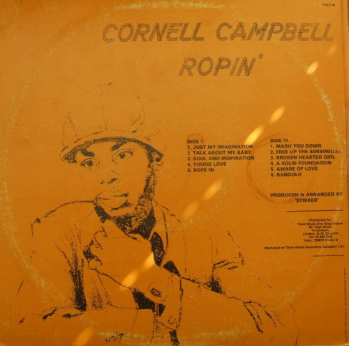 Image of Back Cover of LP - VG+/VG+ - CORNELL CAMPBELL, Ropin' (Justice; JUSLP 09, UK 1980, Laminated Front Sleeve), Light creases on sleeve.,  - 2146225S