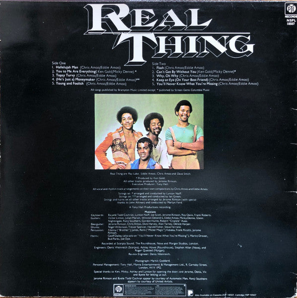 Image of Back Cover of LP - VG/VG+ - REAL THING, Real Thing (Pye Records; NSPL 18507, UK 1976, Company Inner), ,  - 3626386E