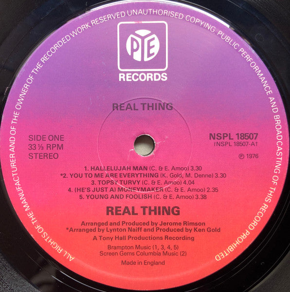 Image of Label Cover of LP - VG/VG+ - REAL THING, Real Thing (Pye Records; NSPL 18507, UK 1976, Company Inner), ,  - 3626386E