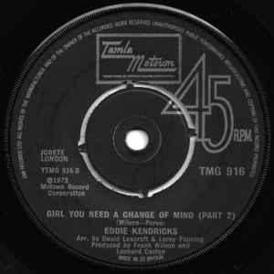 Image of Back Cover of 4854317S: 7" - EDDIE KENDRICKS, Girl You Need A Change Of Mind (Parts 1 & 2) (Tamla Motown; TMG 916, UK 1974, Plain sleeve) Light pressing dents.  /VG+