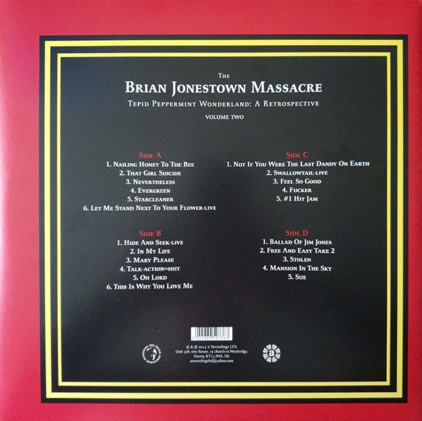 Image of Back Cover of 2914067C: 2xLP - THE BRIAN JONESTOWN MASSACRE, Tepid Peppermint Wonderland: A Retrospective Volume 2 ('a' Recordings; AUK027LP, UK 2014 Reissue, Gatefold, 2 Inners)   VG/VG+