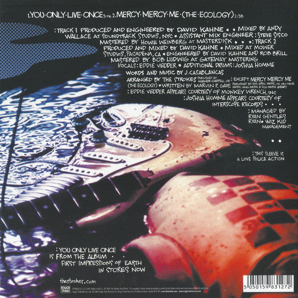 Image of Back Cover of 3815145C: 7" - THE STROKES, You Only Live Once (Rough Trade; RTRADS 312, UK 2006, Hype Stickered Sleeve, With Album Sticker) Light sticker mark to sleeve varnish.  VG/VG+