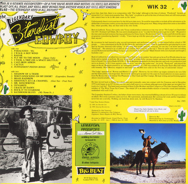 Image of Back Cover of 3245356S: LP - THE LEGENDARY STARDUST COWBOY, Rock It To Stardom (Big Beat; WIK 32, UK 1984)   VG+/VG+