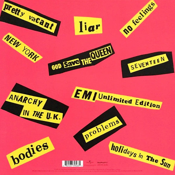 Image of Back Cover of LP - VG+/VG+ - SEX PISTOLS, Never Mind The Bollocks, Here's The Sex Pistols (Universal Music Group International; SexPisLP77, Europe 2014 Reissue, 180 Gram Vinyl), Some light edge creasing. ,  - 2326319E