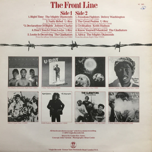 Image of Back Cover of LP - VG/VG+ - VARIOUS ARTISTS, The Front Line (Virgin; VC 503, UK 1976, Picture sleeve), Wear to slevee with ringwear & light staines.,  - 3846040S