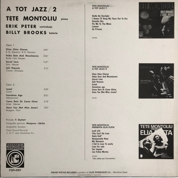 Image of Back Cover of LP - VG/VG+ - TETE MONTOLIU TRIO, A Tot Jazz / 2 (Concentric / Fresh Sound Records; FSR-4001, Spain 1989 Reissue), ,  - 2026137E