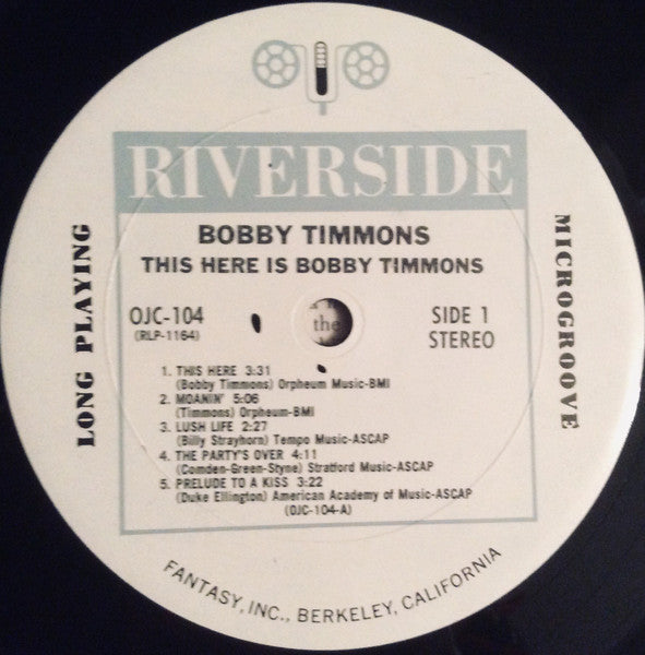 Image of Label Cover of LP - VG/VG - BOBBY TIMMONS, This Here Is (Riverside; OJC-104 / RLP-1164, US 1984 Reissue), ,  - 3326208E