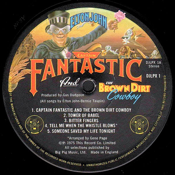 Image of Label Cover of LP - VG+/VG+ - ELTON JOHN, Captain Fantastic and the Brown Dirt Cowboy (DJM; DJLPX1, UK 1975, Gatefold, 2 Booklets, Poster, Tranco Pressing, ARUN Matrix), A1/B1 - Lovely Copy,  - 4026174E