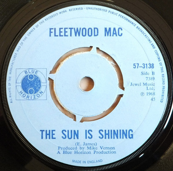 Image of Back Cover of 7" - VG/G - FLEETWOOD MAC, Black Magic Woman (Blue Horizon; 57-3138, UK 1968, Company Sleeve, Mono, 4-Prong Centre), Lots of light marks and hairlines, Plays fine throughout, Light surface noise,  - 2716103C