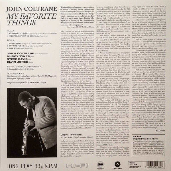Image of Back Cover of LP - NEW/NEW - JOHN COLTRANE, My Favourite Things (Waxtime; 771969, Europe 2014 Reissue, 180 Gram Vinyl), ,  - 2416208C