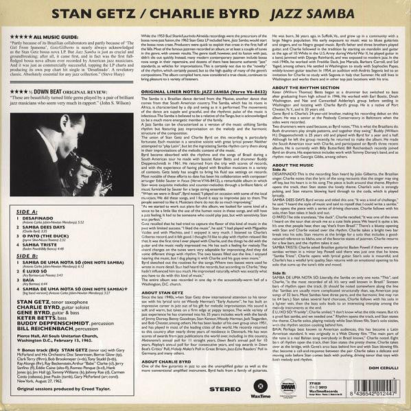 Image of Back Cover of LP - NEW/NEW - STAN GETZ AND CHARLIE BYRD, Jazz Samba (Wax Time; LP771831, UK 2013 Reissue, Picture Sleeve), ,  - 2436126E