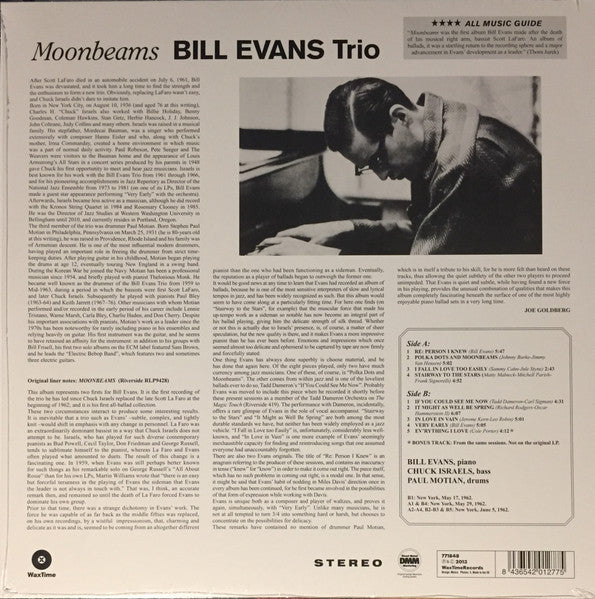 Image of Back Cover of LP - NEW/NEW - BILL EVANS TRIO, Moon Beams (Wax Time; LP771848, UK 2014 Reissue), ,  - 1836004E
