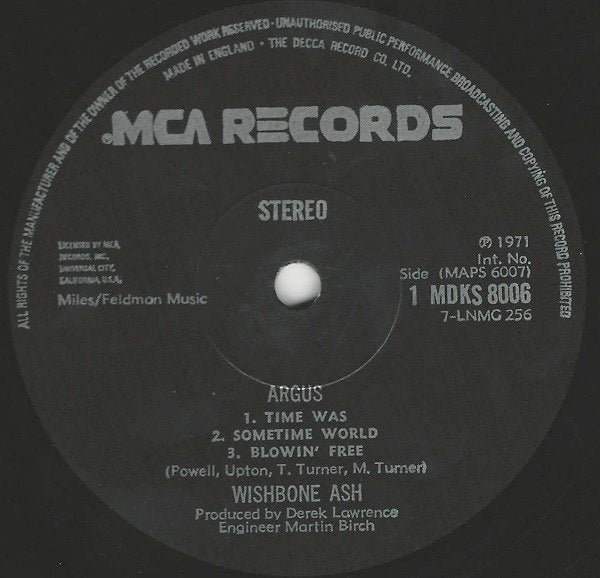 Image of Label Cover of LP - VG/G+ - WISHBONE ASH, Argus (MCA Black and Silver; MDKS8006, UK 1973 Reissue, Gatefold), Hairlines,  - 3116093C