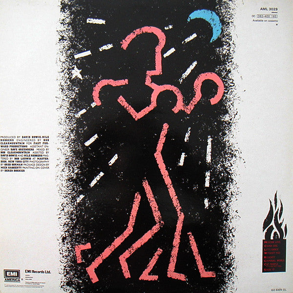 Image of Back Cover of LP - VG/G - DAVID BOWIE, Let's Dance (EMI America; AML 3029, UK 1983, Inner With Rounded Corners, "Nickz" / "Nickz Penthouse" Runouts), Sleeve has edge wear & small sticker damage.,  - 3016194C
