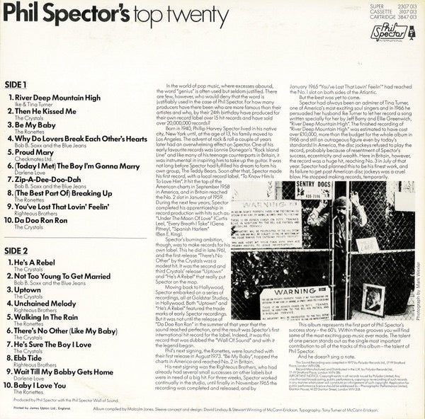 Image of Back Cover of 4714119C: LP - VARIOUS, Phil Spector / Echoes Of The 60's (Phil Spector International Blue Label; 2307 013, UK 1977, Laminated Sleeve, Mono)   VG/VG+