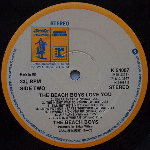 Image of Label Cover of LP - VG/VG+ - THE BEACH BOYS, Love You (Reprise; K54087, UK 1977, Textured Sleeve, Insert), Couple of longer hairlines on side 2. ,  - 3026257E