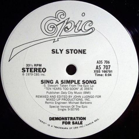 Image of Label Cover of 3xLP - VG/VG+ - SLY STONE, Ten Years Too Soon (Epic; EPC83640, UK 1979, Box Set), 3 discs of John Luongo Disco remixes of Sly.,  - 3326219E