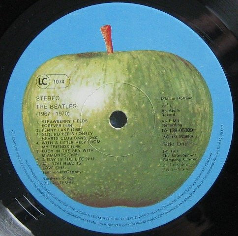 Image of Label Cover of 0125180E: 2xLP - THE BEATLES, 1967-1970 (Apple; 1A 184-05 309/10, Netherlands 1978, Gatefold, 2 Inners) Strong VG  VG+/VG