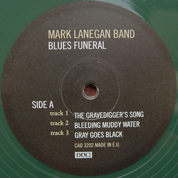 Image of Label Cover of 2xLP - EX/VG+ - MARK LANEGAN, Blues Funeral  (4AD; CAD3202, Europe 2012, Textured Gatefold Sleeve, 2 Inners, Green Vinyl), Still In Opened Shrinkwrap With Hype Sticker,  - 2316023C
