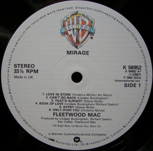 Image of Label Cover of LP - VG/VG - FLEETWOOD MAC, Mirage (Warner Bros; K 56952, UK 1982, Inner), Light marks, edge wear,  - 3746381S
