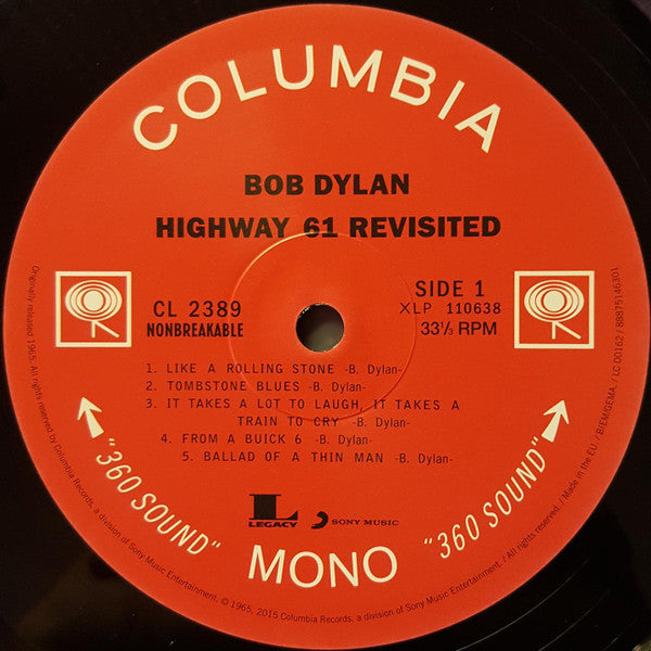 Image of Label Cover of LP - NEW/NEW - BOB DYLAN, Highway 61 Revisited (Legacy Vinyl; 88875146301, UK 2015 Reissue, 180 Gram Vinyl, Mono), , Books have been written about this album - takes it all a bit too far i think, but this really is one album that everyone should have, this is a reissue of one of the greatest rock n roll records ever made. A genuinely groundbreaking masterpiece featuring such seminal tracks as "Like a Rolling Stone", "Tombstone Blues", "Ballad of a Thin Man",  and "Desolation Row" . 