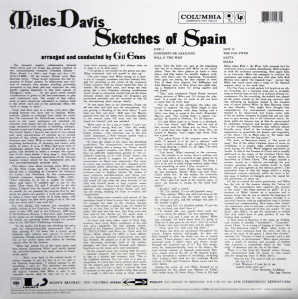 Image of Back Cover of LP - NEW/NEW - MILES DAVIS, Sketches Of Spain  (Legacy Vinyl; 88875111931, Europe 2015 Reissue, 180 Gram Vinyl), ,  - 1756146S