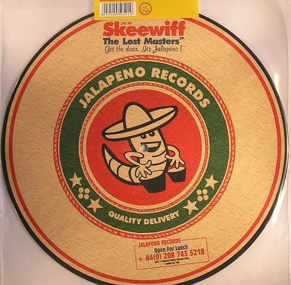 Image of Back Cover of 12" - VG/VG - SKEEWIFF, The Lost Masters EP (Jalapeno Records; JAL 50, UK 2007, Picture Disc / Pizza Disc), plastic sleeve split at bottom. sticker ripped open. ringwear and some ink splotches. vinyl has some light marks. ,  - 1425330E