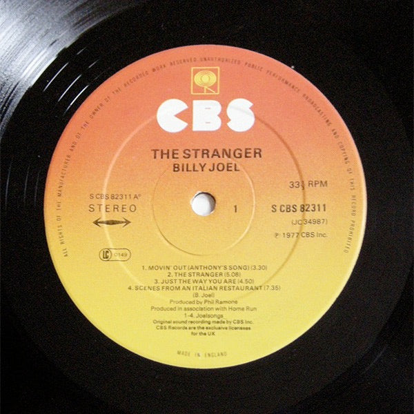 Image of Label Cover of LP - VG/VG - BILLY JOEL, The Stranger (CBS Orange/Yellow No Family Produtions Logo; 82311, UK 1977, Insert), ,  - 4126144E