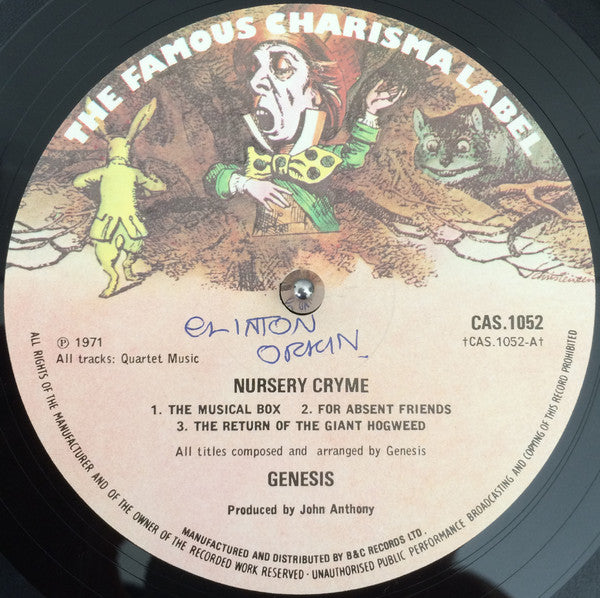 Image of Label Cover of LP - VG/G+ - GENESIS, Nursery Cryme (Charisma Hatter B & C Marketing; CAS 1052, UK 1970s Reissue, Smooth Gatefold Sleeve), ,  - 4026321E