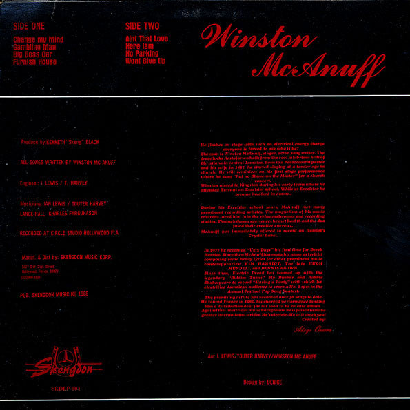 Image of Back Cover of 4344358S: LP - WINSTON MCANUFF, Electric Dread (Skengdon; SKDLP 004, US 1986)   G+/VG+