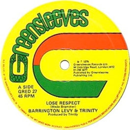 Image of Front Cover of 12" - VG/G+ - BARRINGTON  LEVY / ROMAN STEWART, Lose Respect / Since You're Gone (Greensleeves Records; GRED 27, UK 1979, Company Sleeve), Marks on disc. Plays well. Small tear & ringwear on company sleeve,  - 3546333S